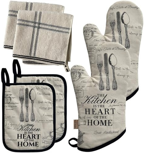 Set di guanti da forno ZORR con 2 strofinaccio da cucina, guanti da forno resistenti al calore, guanti da pentola per cucinare e cuocere, stile vintage