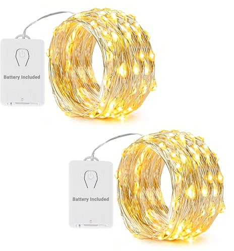 NEXVIN 2 pezzi 6 m 60 LED catena di luci a batteria, catena di luci natalizie in rame, luce bianca calda con 8 modalità e timer, decorazione per Natale, feste, matrimoni