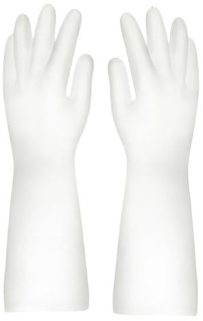 Rockreyoa Wiederverwendbare Haushaltshandschuhe Geschirrspülhandschuhe Spülhandschuhe Wasserdicht Gummihandschuhe mit rutschfestem Griff Küchenreinigungshandschuhe Scheuerhandschuhe 37CM Weiß L