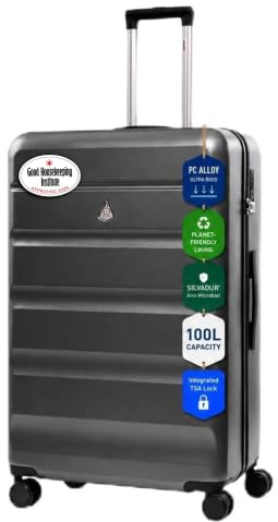 Aerolite Premium Large 28in Suitcase – 100L Hard Shell 28 Inch 4 Dual Spinner Wheels, TSA Lock, Organised Interior – Check-in Travel Hold Luggage (Graphite Shadow)