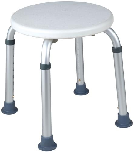 SPES - Seggiolino Doccia Rotondo, Sgabello da Bagno con Gambe a Ventosa, Altezza Regolabile, Struttura in Alluminio Antiscivolo - Seduta Diametro 31 cm