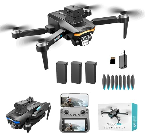GPS-drönare med 4K dubbelkamera för vuxna, Drönare med 4,5-tums skärm, hinderundvikning, 69 minuters flygtid, batteri*3, automatisk återgång hem, följa mig, borstlös motor