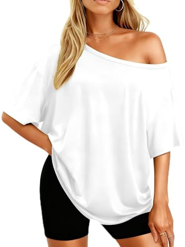 LACOZY Sexy Tops for Women Date Night Club Short Sleeve Loose Fit Red Top Summer Basic Plain Tunic Shirts White 2XL