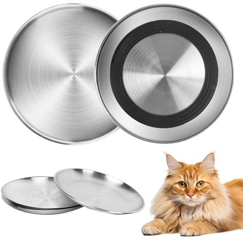 Stainless Steel Cat Bowls, 4Pcs Shallow Cat Bowl, 17cm Cat Bowls with Non-Slip Base, Whisker Fatigue Cats Dishes for Cats/Kittens