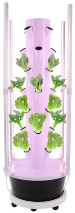 Sistema de cultivo hidropónico de 7 pisos, torre vertical con 28 ranuras, luz LED de crecimiento, bomba de agua y depósito de agua para hierbas, frutas y verduras