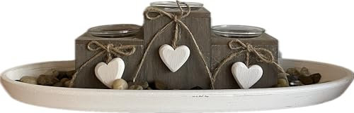 khevga Shabby Chic Tealight Holder Set of 3 – Grey Provence Heart Design, Elegant Candle Holders for Home Decoration, Table, Gift Idea, or Special Occasions