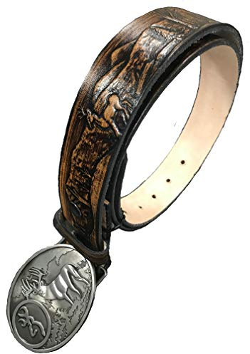 Bama Belts and Leathers Deer Design Handmade Mens Leather Belt with Deer Buckle Western Work Casual Belt 1.5 Wide Cocoa Brown (36)