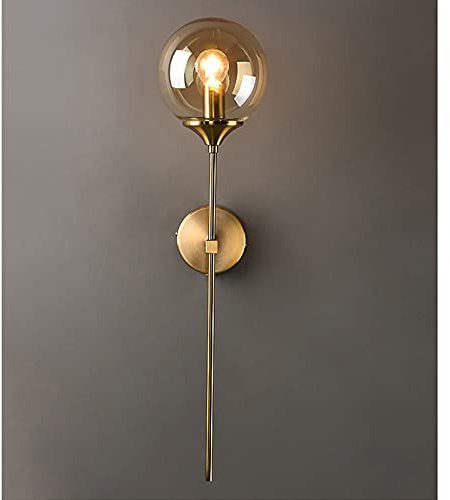 ZTTECH - Aplique de pared vintage industrial montado en la pared, globo de vidrio ámbar con brazo largo, lámpara de pared dorada para mesita de noche (ámbar)