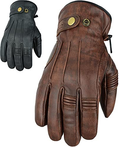 Texpeed Motorradhandschuhe Herren Leder - Biker Winter warm handschuhe - Weiches, leichtes echtes Braun - L