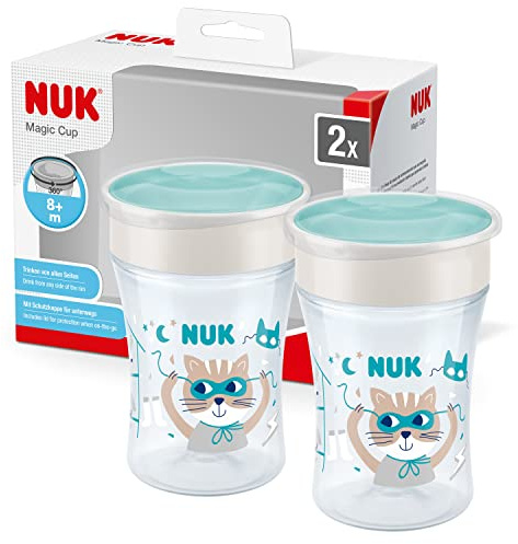 NUK Magic Cup bicchiere antigoccia | Bordo anti-rovesciamento a 360° | 8+ mesi | Senza BPA | 230 ml | Turchese | 2 pezzi