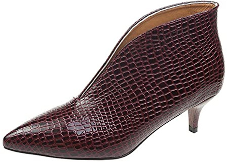 Womens Ankle Boots Patent Leather Split Pattern Slip-On Pointed Toe Retro Low Kitten Heel Breathable Lightweight Leather Boots Red, 5 UK