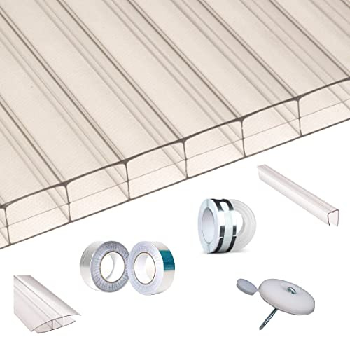 Ironlux - Kit Placas de policarbonato Compacto transparente 16mm - Medida final 1500x2100mm - Incluye accesorios de instalación