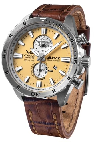 VOSTOK Europe Herrenuhr Almaz Space Station Chrono Braun/Beige YM8J-320A655