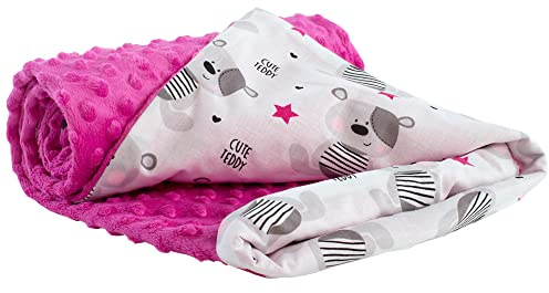 Medi Partners Manta para Bebe 75x100cm Mantas Recien Nacido Mantita Bebes 100% Algodon Verano Bebés Minky Universal Confortable (Teddy con Minky Rosa Oscuro)