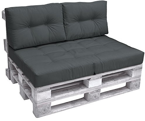 Beautissu Set Palettenkissen Outdoor 1x Sitzkissen 120x80cm & 2X Rückenkissen 60x40cm – Sitzkissen Paletten Möbel Couch Sofa Europaletten Auflagen Palettensofa Palettenmöbel Kissen Balkon Lounge Grau