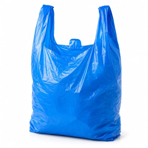 Sabco - Blue 100pcs 11 X 17 X 21 Plastic Vest Carrier Bags - Blue Vest Style Carrier Bags - Plastic Carriers With Handles - Heavy Duty Ideal For Grocery Shopping
