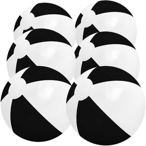 GCQJOQ 12 Inch Beach Balls Bulk, 6 Pack Black White Color Inflatable Beach Ball for Kids Summer Water Games Party Supplies