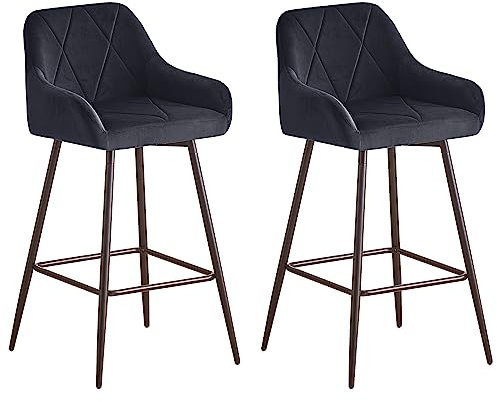JaHECOME Barhocker 2er Set aus Samt Bezug Barstuhl mit Armlehne Gepolsterter Tresenhocker Bistrohocker Outdoor Diamant Design Hocker für Küche Esszimmer Restaurant Bar(2,schwarz)