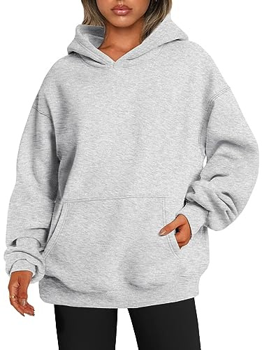 ABYOVRT Felpe con Cappuccio Donna Oversize Pullover Hoodie Manica Lunga Casual Sweatshirt Maglione Ragazza Inverno Autunno Sweatshirt Calda Felpe con Tasche,Grigio,M