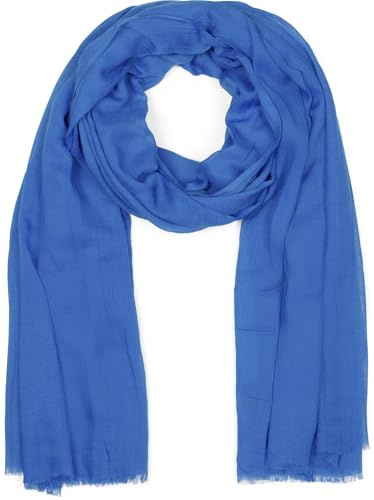 styleBREAKER sciarpa da donna leggera e trasparente con frange corte | foulard tinta unita per la primavera e l'estate | grande scialle morbido 188 x 100 cm, colore:Blu reale