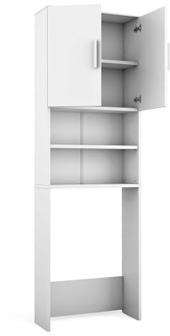 Vicco Armadietto per toilette, Bianco, 64 x 190 cm con 2 porte, per riporre articoli da bagno sopra il WC