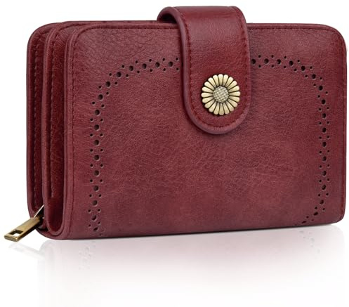 TEUEN Geldbeutel Damen Große Kapazität PU Leder Vintage Portemonnaie Brieftasche Geldbörse Mittelgroß mit RFID-Blockierung und Mehreren Fächern Frauen