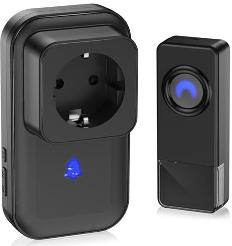 Funkklingel mit Steckdose, Funk Türklingel Kit, IP55 Aussen Wasserdicht Funkklingel, 260M Reichweite, 58 Melodien, 0dB-110dB Hausklingel, 250V/16A, mit LED-Blitz Für Wohnhäuser, Büro