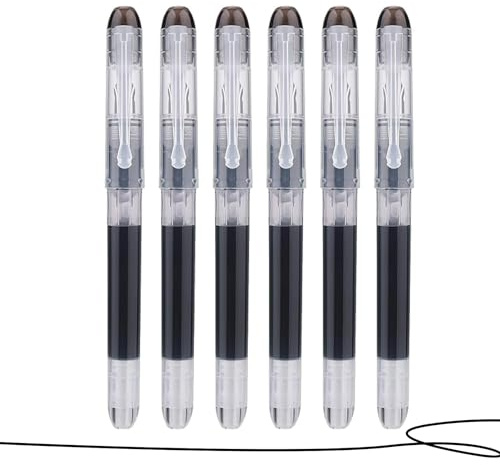 Hugfads Set di 6 Penne Stilografiche Usa e Getta,Penne Nere Gel,Inchiostro Stilografica,Inchiostro Usa e Getta per Scrittura Fluida,Penna Extra Fine per Schizzi, Diari, Calligrafia, Doodling