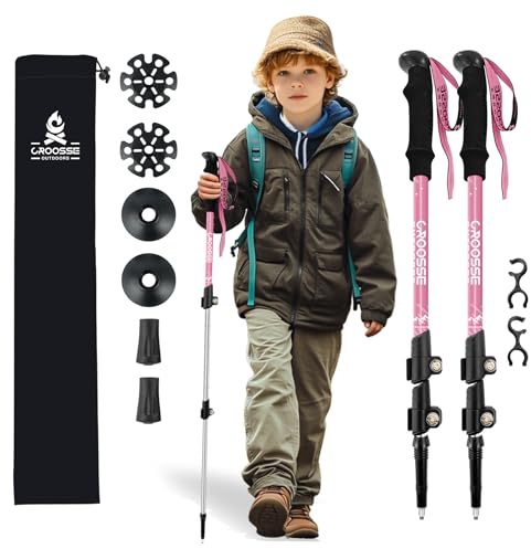 Lightweight Collapsible Kids Hiking Poles - Retractable Kids Hiking Stick, Telescoping Aluminum Trekking Poles 2 Pack, Adjustable Kid Ski Poles by Croosseoutdoors