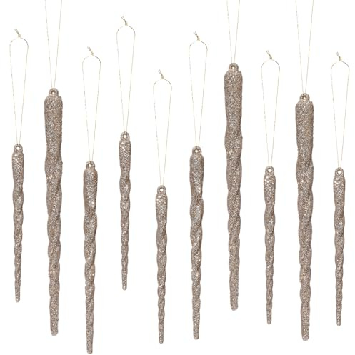 Boao 36 Pieces Icicles Ornament Set 5.12-7.8 Inch Twisted Acrylic Drop Icicle Christmas Tree Hanging Ornaments Decorations for Christmas Wedding Winter Holiday (Champagne)