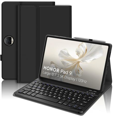 SENGBIRCH Keyboard Case for Honor Pad 9 Tablet 12.1'' 2024 - UK Layout Bluetooth Wireless Detachable Keyboard, Protective Cover for Huawei Honor Pad 9 Tablet 12.1 inch, Black
