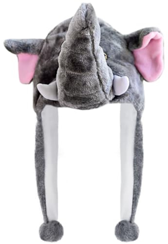 Naichuo Plush Animal Hat with Ear Flaps, Cozy Novelty Party Cap for for Kids Teens Adults Halloween Christmas(Elephant)