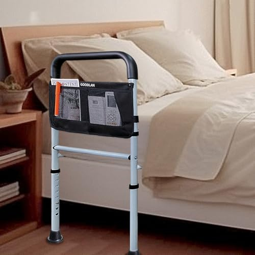 Bed Rails for Elderly Adults Safety with Adjustable Heights Storage Pocket Assist Support Side Railings for Seniors Citizens Slides Under Mattressbed Cane Medical Bed Guard Bed Handles Bars (grey)