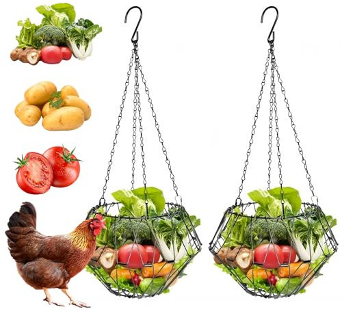 2 Stück Hähnchen Futterautomat, Hühner Gemüse Hängende Futterautomat, Hühner Spielzeug Zubehör Mit 4 Ketten Zum Aufhängen, Hängendes Hühnerfutter-Zubehör Für Hühner Hühner Ente