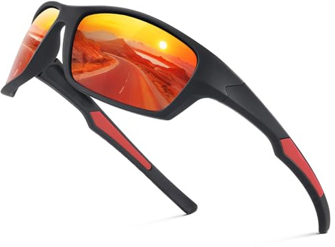 suoso Sportbrille-Herren-Damen-Sport Sonnenbrille-Polarisierte-UV400 Schutz-Sunglasses-Men-Women-Sonnenbrille Schwarz-Fahrradbrille-Rennrad brille，7-Schwarz-Rot