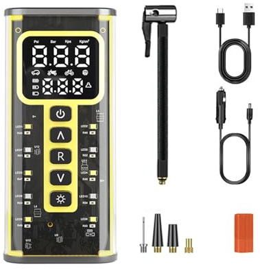 Inflador de neumáticos pequeño inalámbrico, recargable, compresor de aire con pantalla LCD, construcción de metal ABS para vehículos, bombas de aire de coche fáciles de transportar