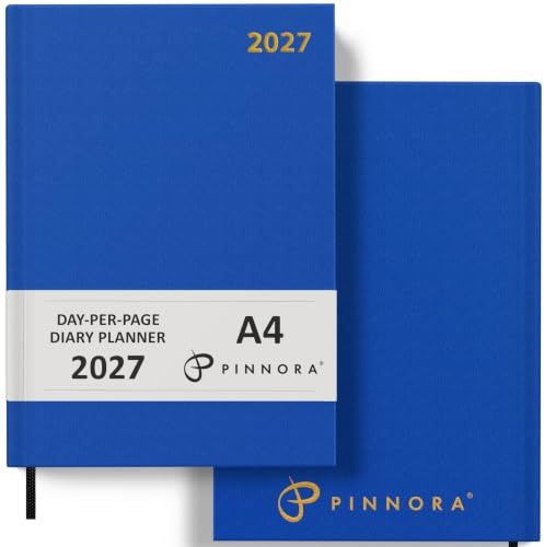 Pinnora Diary 2027 A4 Day Per Page, Royal Blue Year Planner Organiser 2027 Day Per Page, 2027 Planner, Home, School & Office, Hard Back 2027 Diaries, A5 & A4 2027 Diary in Day Per Page & Week To View