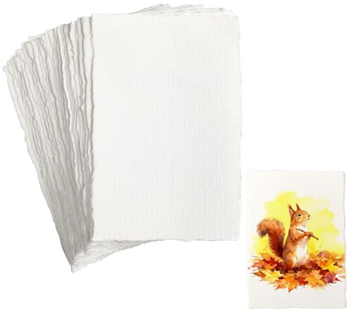 30 Sheets A6 Watercolor Paper, 300 GSM Textured Paper Deckled Edge Papers, Mixed Media Cotton Handmade Papers for Wedding Invitations, Watercolour Cards and Envelopes, DIY Crafts and Painting, White