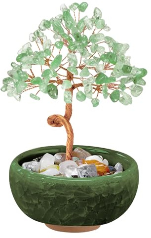 VLYX Green Aventurine Crystal Tree of Life, New House Gifts, Room Decor | Handmade Aventurine Money Tree, Natural Quartz, Desk Ornament, Crystal Gifts, Tree of Life Gifts, Feng Shui, Home Office