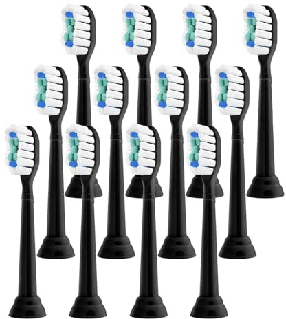 Kompatibel mit Philips Sonicare Elektrische Zahnbürste Ersatzzahnbürstenköpfe, Diamond Clean Bürstenkopf for 4100 5300 6500(Black-12 Pcs)