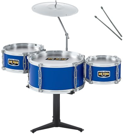 Set Batteria 4 Pezzi per Bambini Baroni Toys, Batteria Giocattolo Completa con Tamburi e Piatti, Gioco Musicale Educativo, +3 Anni, Orizzontale Blu, 63.5x33x53cm