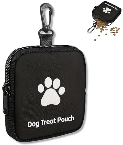 LinCoo Dog Treat Pouch, Black Dog Treat Bag for Training, Puppy Training Pouch with Zipper for Pet Puppy Walking, Travel & Outdoor