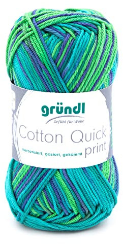 Gründl Wolle Cotton Quick print - dünn zum Häkeln mit Farbverlauf - Strickgarn - Glänzend und hautfreundlich - 100 % Baumwolle - 1 Knäuel 50 g / 125 m - Nadelstärke 3 - 4 - Beige-blau-grau