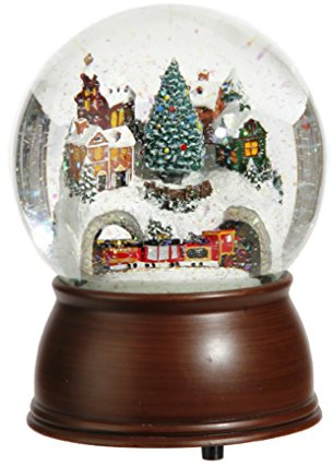 Raz Glitzerkugel mit Musikhaus und beweglichem Zug, 16,5 cm