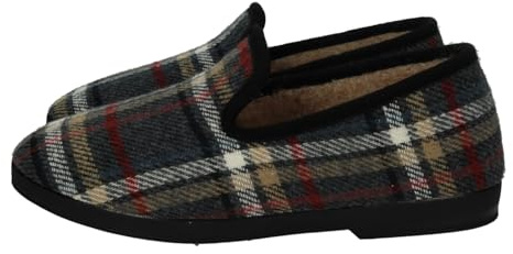 MADE IN SPAIN 163 Chinelas de Invierno, con diseño de Cuadros Grises Cerrado para Hombres, con Piso de Goma Antideslizante. Hombre Zapatillas CASA Gris 43