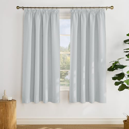 PONY DANCE Blackout Pencil Pleat Curtains, Greyish White, W55 x L69 Inch