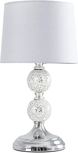 MiniSun | Modern Chrome and Mosaic Glass Table Lamp with a Grey Shade | Table Lamps, Home Décor & Improvement Essential