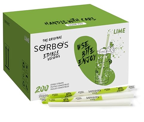 Sorbos - Pajitas comestibles con sabor a lima, sostenible, empaquetado individualmente, sin plástico, sin alérgenos, sin gluten, 100% biodegradables