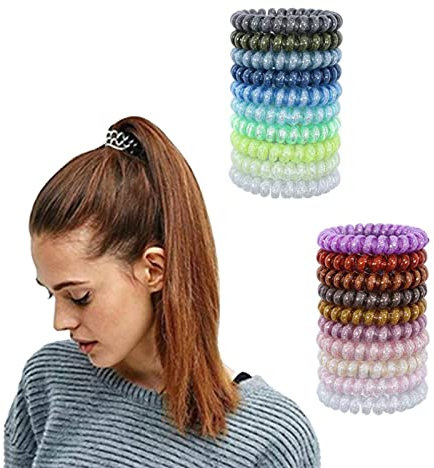 20Pcs Spiral Hair Ties Plastic Hair Coil Bands No Crease Phone Cord Bobbles Bands Ponytail Holders Hair Accessories for Women Girls Ladies