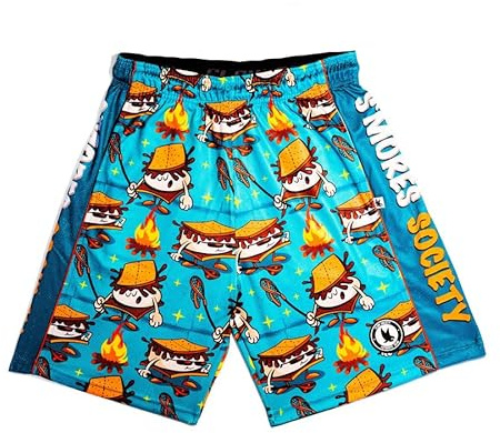 Flow Society S'Mores Society Attack Boys Shorts - Kids Athletic - Basketball - Baseball - Hockey - Football - Lacrosse - Blue